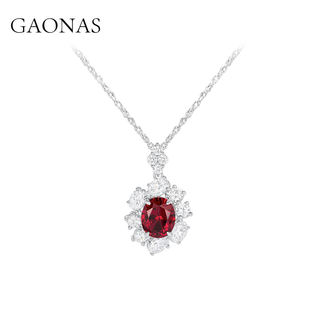 GAONAS Ruby necklace Cubic Zirconia S925 Silver Artificial woman unisex fashion luxurious jewelry Red rich creative gifts 2025 NEW RD052270