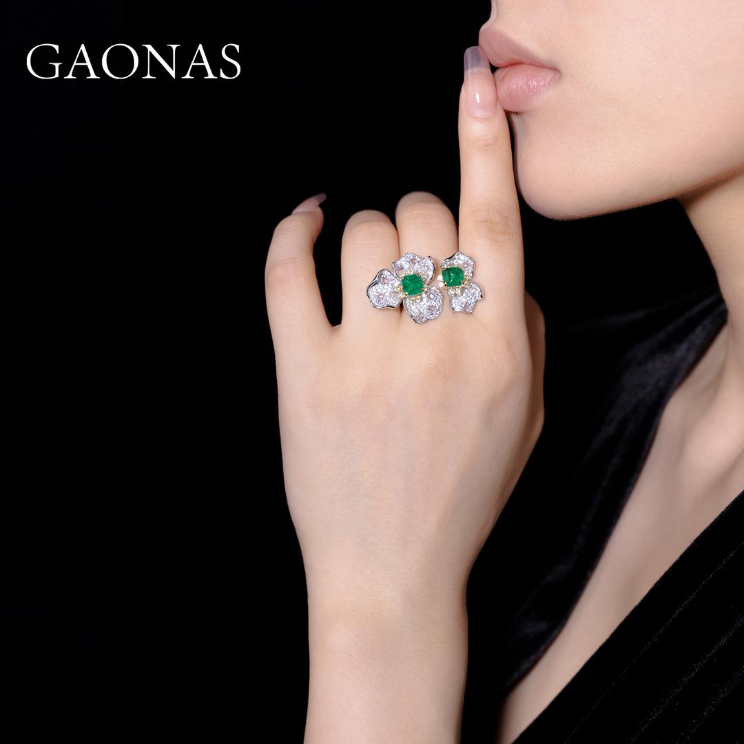 GAONAS Emerald ring Cubic Zirconia S925 Silver Artificial woman unisex fashion luxurious jewelry Green rich creative gifts 2025 NEW GJ101450
