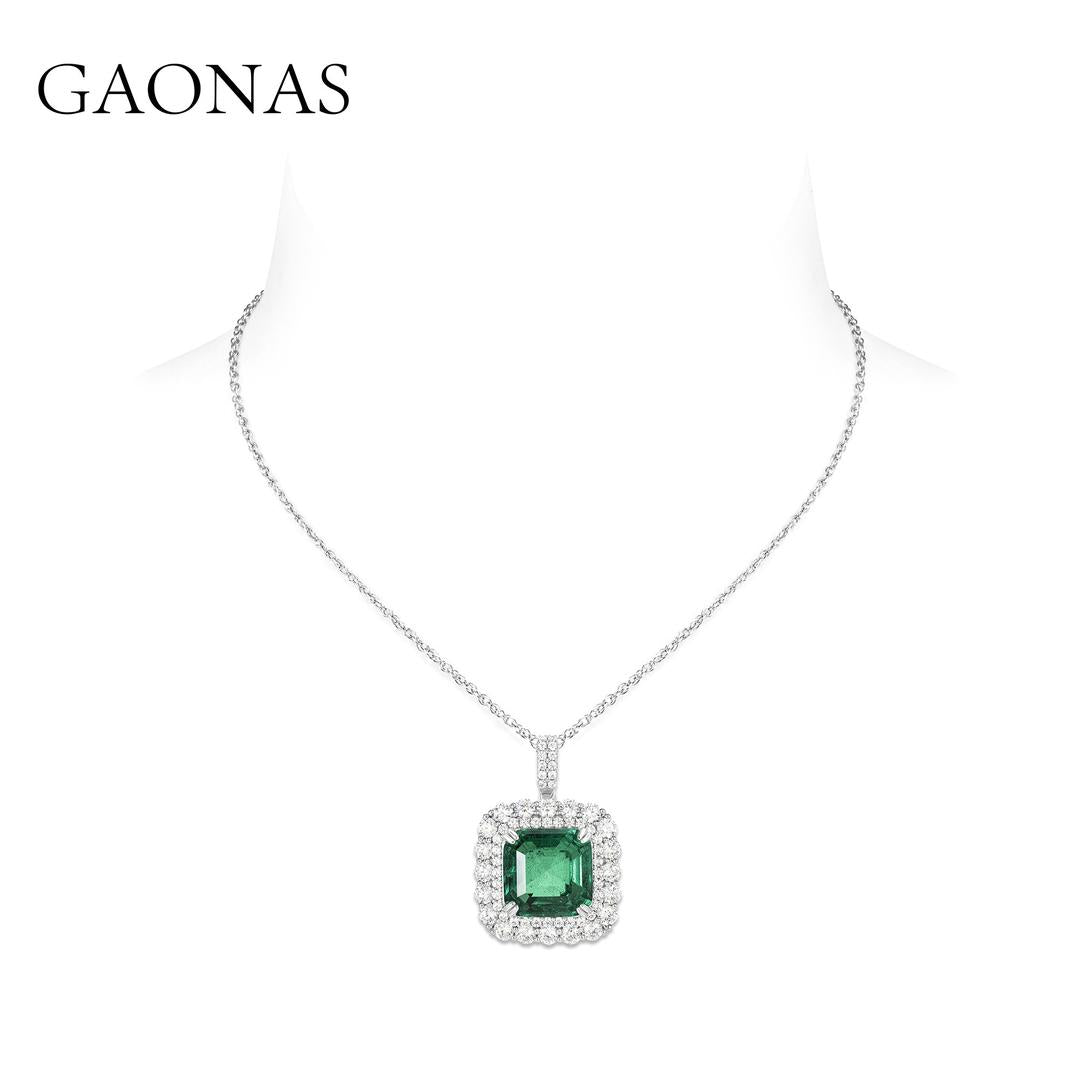 GAONAS Emerald necklace Cubic Zirconia S925 Silver Artificial woman unisex fashion luxurious jewelry Green rich creative gifts 2025 NEW GD043600