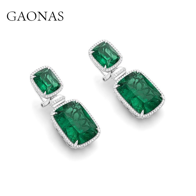 GAONAS Emerald earring Cubic Zirconia S925 Silver Artificial woman unisex fashion luxurious jewelry Green rich creative gifts 2025 NEW 10122EG