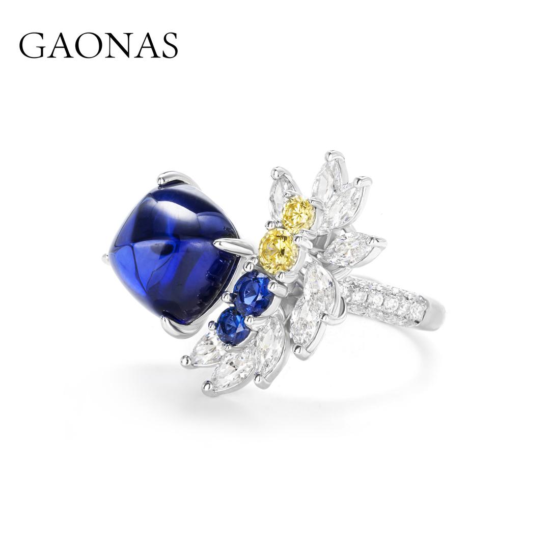 GAONAS Royalblue ring Cubic Zirconia S925 Silver Artificial woman unisex fashion luxurious jewelry Blue rich creative gifts 2025 NEW BJ121330-1