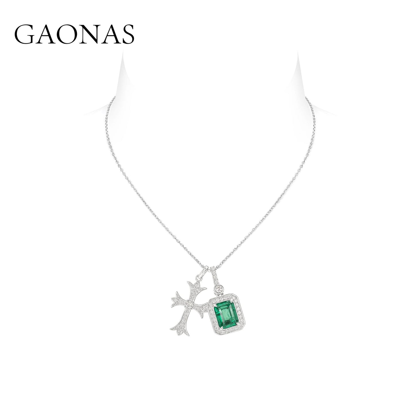 GAONAS Emerald necklace Cubic Zirconia S925 Silver Artificial woman unisex fashion luxurious jewelry Green rich creative gift 2025 NEW GX075600