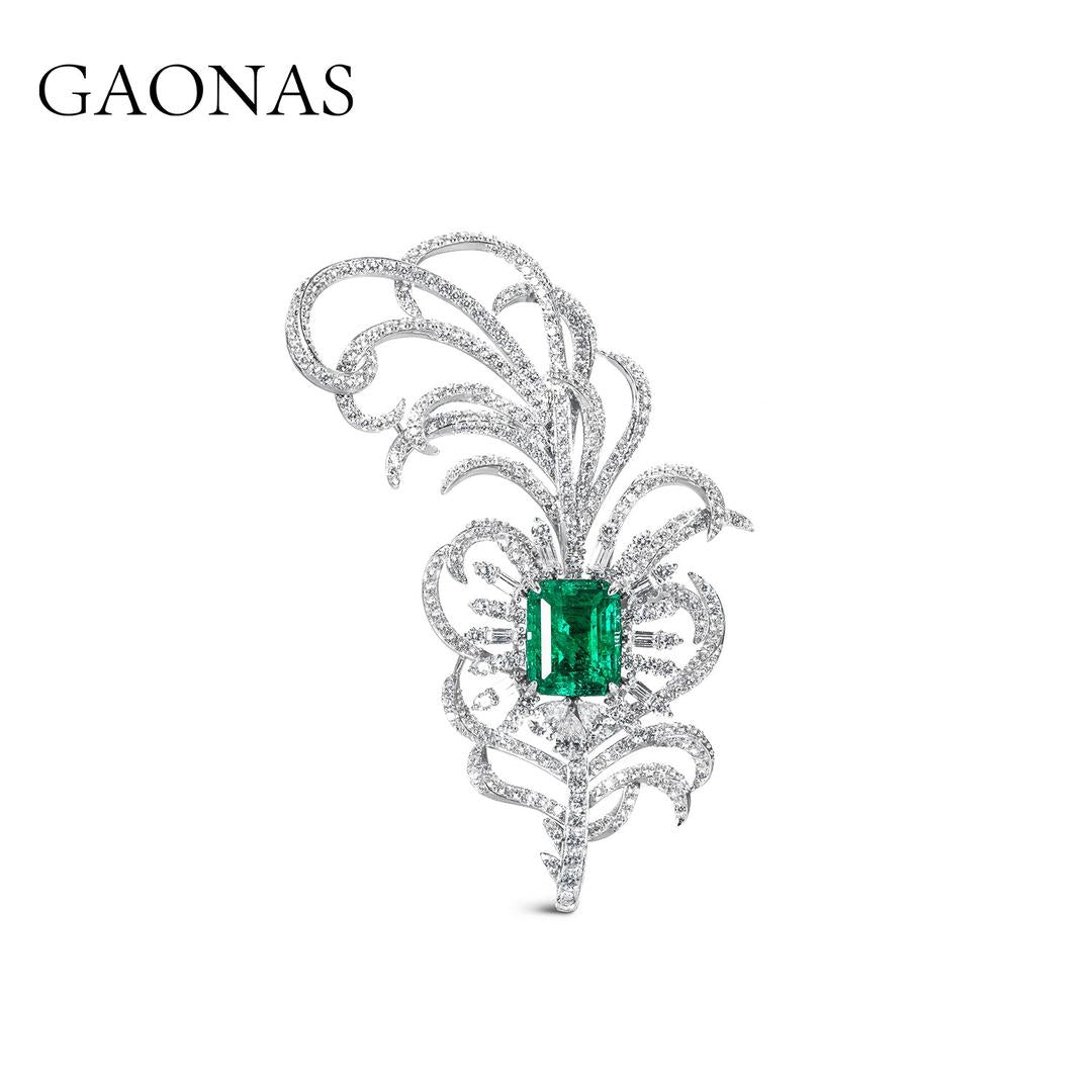 GAONAS Emerald brooch Cubic Zirconia S925 Silver Artificial woman unisex fashion luxurious jewelry Green rich creative gifts 2025 NEW GZ114600