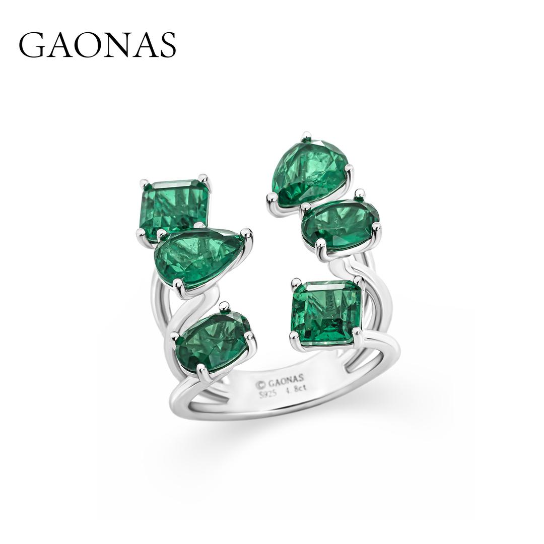 GAONAS Emerald ring Cubic Zirconia S925 Silver Artificial woman unisex fashion luxurious jewelry Green rich creative gifts 2025 NEW 10103JG