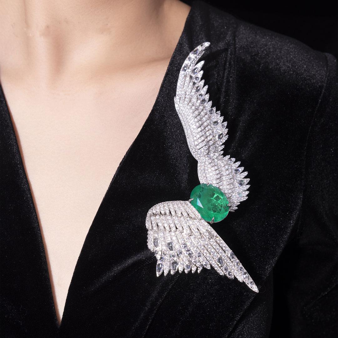 GAONAS Emerald brooch Cubic Zirconia S925 Silver Artificial woman unisex fashion luxurious jewelry Green rich creative gifts 2025 NEW 10127ZG