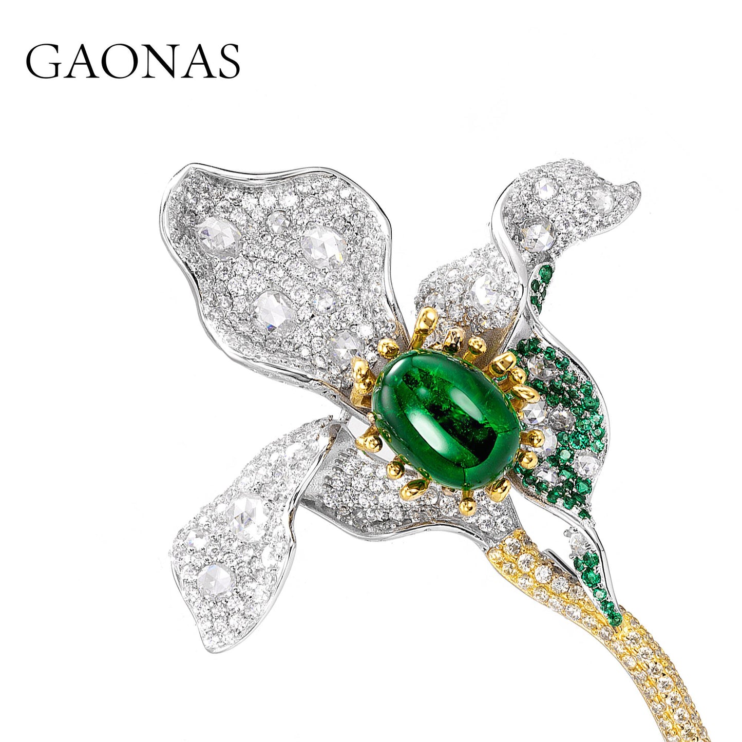 GAONAS Emerald brooch Cubic Zirconia S925 Silver Artificial woman unisex fashion luxurious jewelry Green rich creative gifts 2025 NEW 10063ZG