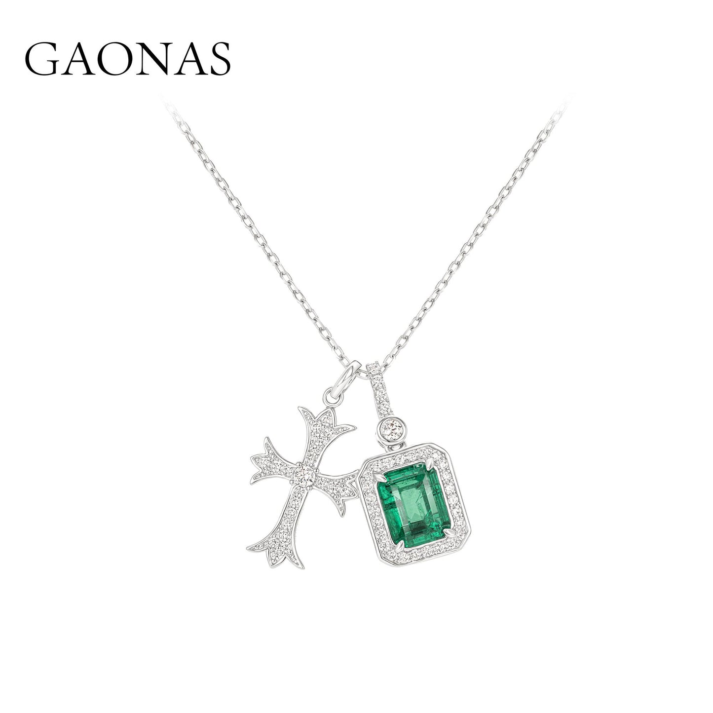 GAONAS Emerald necklace Cubic Zirconia S925 Silver Artificial woman unisex fashion luxurious jewelry Green rich creative gift 2025 NEW GX075600