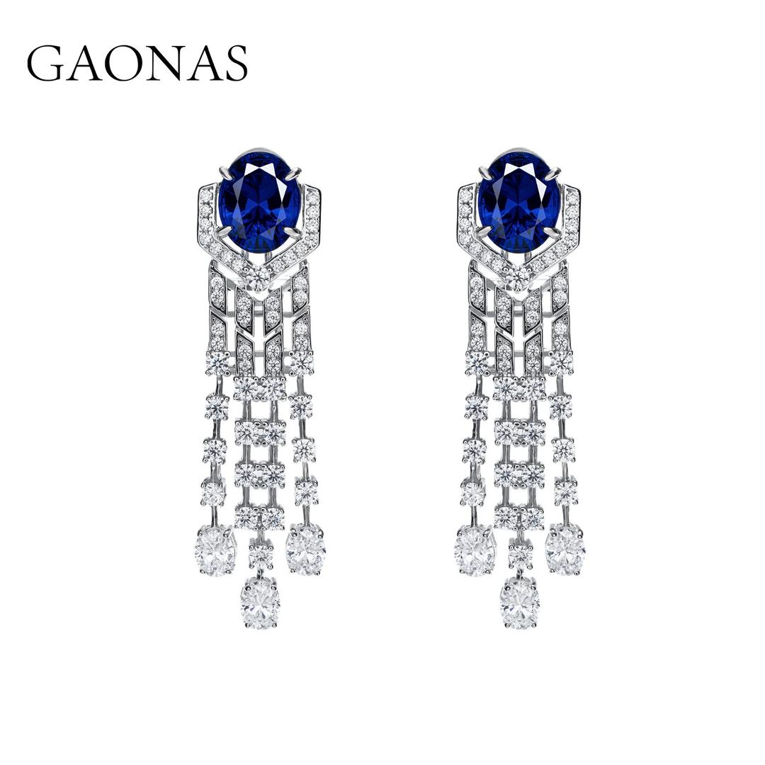 GAONAS Royalblue earring Cubic Zirconia S925 Silver Artificial woman unisex fashion luxurious jewelry Blue rich creative gifts 2025 NEW BE42966
