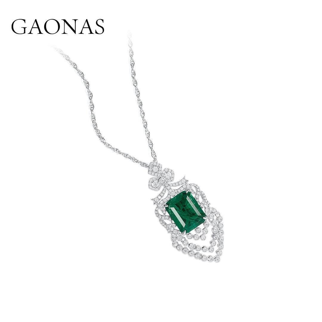 GAONAS Emerald necklace Cubic Zirconia S925 Silver Artificial woman unisex fashion luxurious jewelry Green rich creative gifts 2025 NEW GX42600