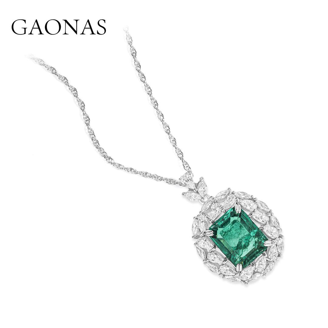 GAONAS Emerald necklace Cubic Zirconia S925 Silver Artificial woman unisex fashion luxurious jewelry Green rich creative gift 2025 NEW GD032070