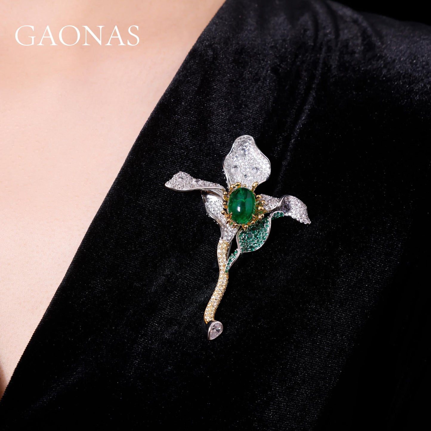GAONAS Emerald brooch Cubic Zirconia S925 Silver Artificial woman unisex fashion luxurious jewelry Green rich creative gifts 2025 NEW 10063ZG