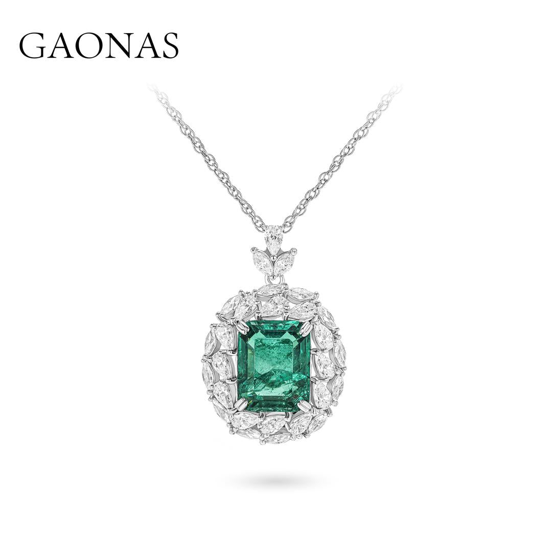 GAONAS Emerald necklace Cubic Zirconia S925 Silver Artificial woman unisex fashion luxurious jewelry Green rich creative gift 2025 NEW GD032070