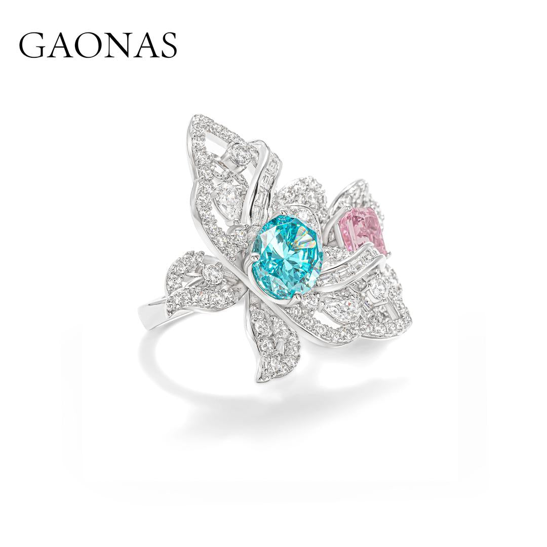 GAONAS Paraiba ring Cubic Zirconia S925 Silver Artificial woman unisex fashion luxurious jewelry Blue rich creative gifts 2025 NEW 10105JPL