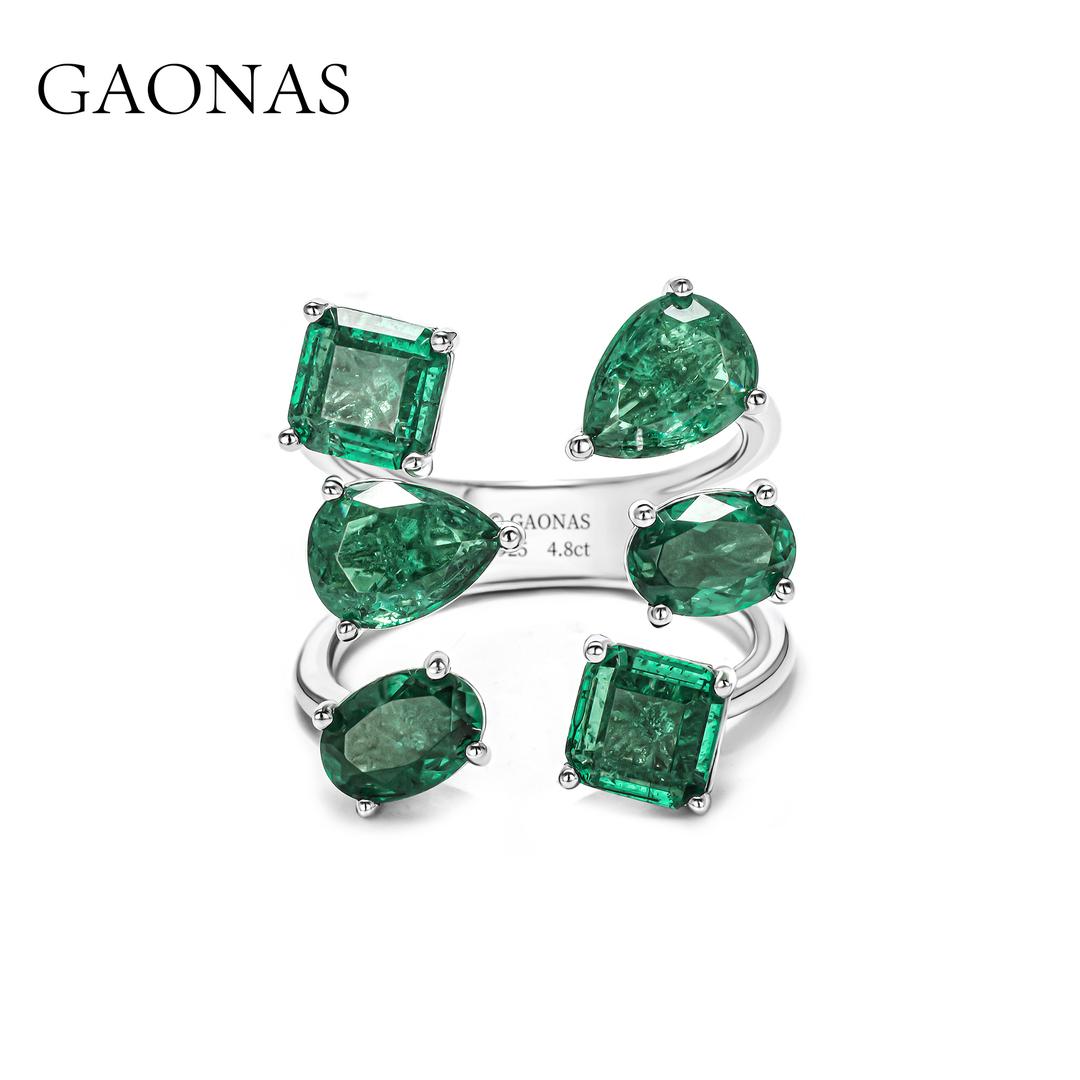 GAONAS Emerald ring Cubic Zirconia S925 Silver Artificial woman unisex fashion luxurious jewelry Green rich creative gifts 2025 NEW 10103JG