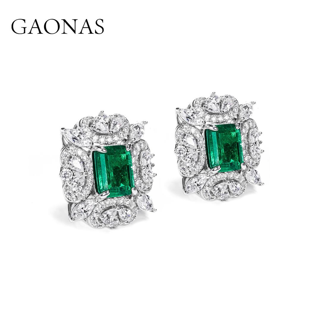 GAONAS Emerald earring Cubic Zirconia S925 Silver Artificial woman unisex fashion luxurious jewelry Green rich creative gifts 2025 NEW GE041080