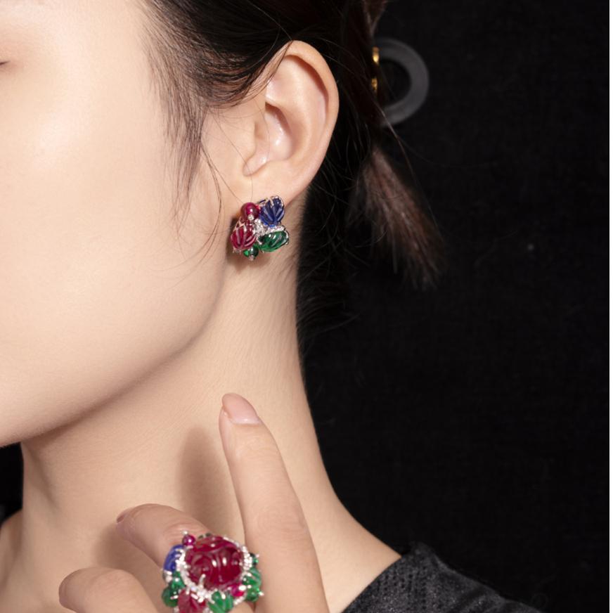 GAONAS Tutti Frutti earring Cubic Zirconia S925 Silver Artificial woman unisex fashion luxurious jewelry multicolor rich creative gifts 2025 NEW 10107EB