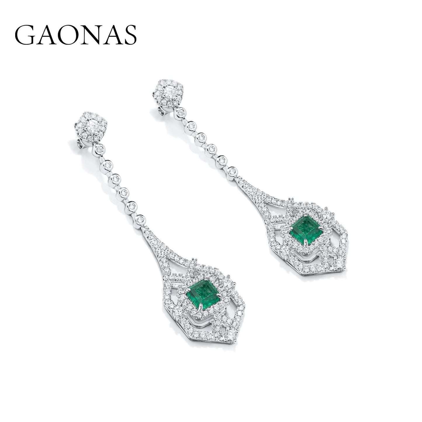 GAONAS Emerald earring Cubic Zirconia S925 Silver Artificial woman unisex fashion luxurious jewelry Green rich creative gifts 2025 NEW GE111816