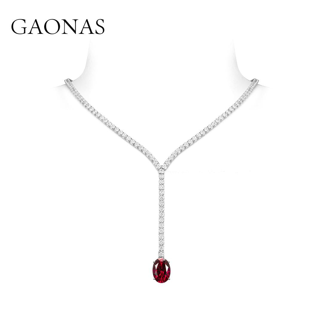 GAONAS Ruby necklace Cubic Zirconia S925 Silver Artificial woman unisex fashion luxurious jewelry Red rich creative gifts 2025 NEW 10202XR