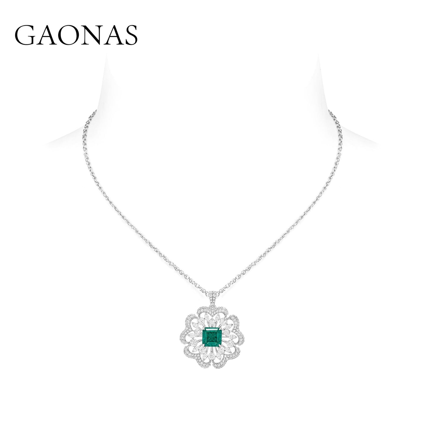 GAONAS Emerald necklace Cubic Zirconia S925 Silver Artificial woman unisex fashion luxurious jewelry Green rich creative gift 2025 NEW GX6996