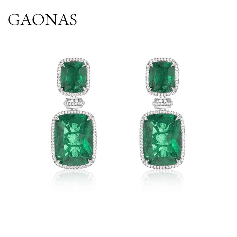 GAONAS Emerald earring Cubic Zirconia S925 Silver Artificial woman unisex fashion luxurious jewelry Green rich creative gifts 2025 NEW 10122EG