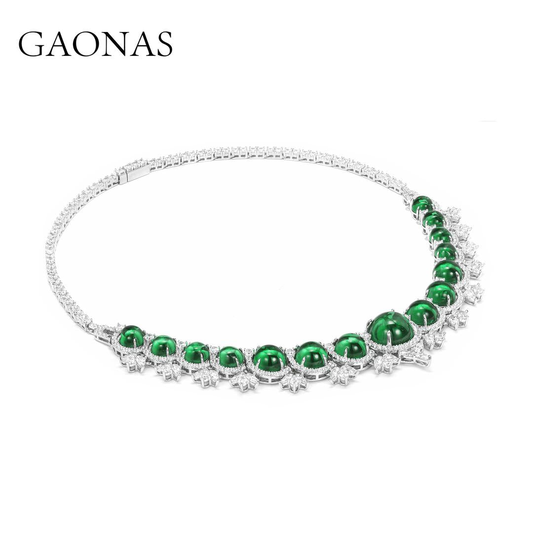 GAONAS Emerald necklace Cubic Zirconia S925 Silver Artificial woman unisex fashion luxurious jewelry Green rich creative gifts 2025 NEW 10099XG