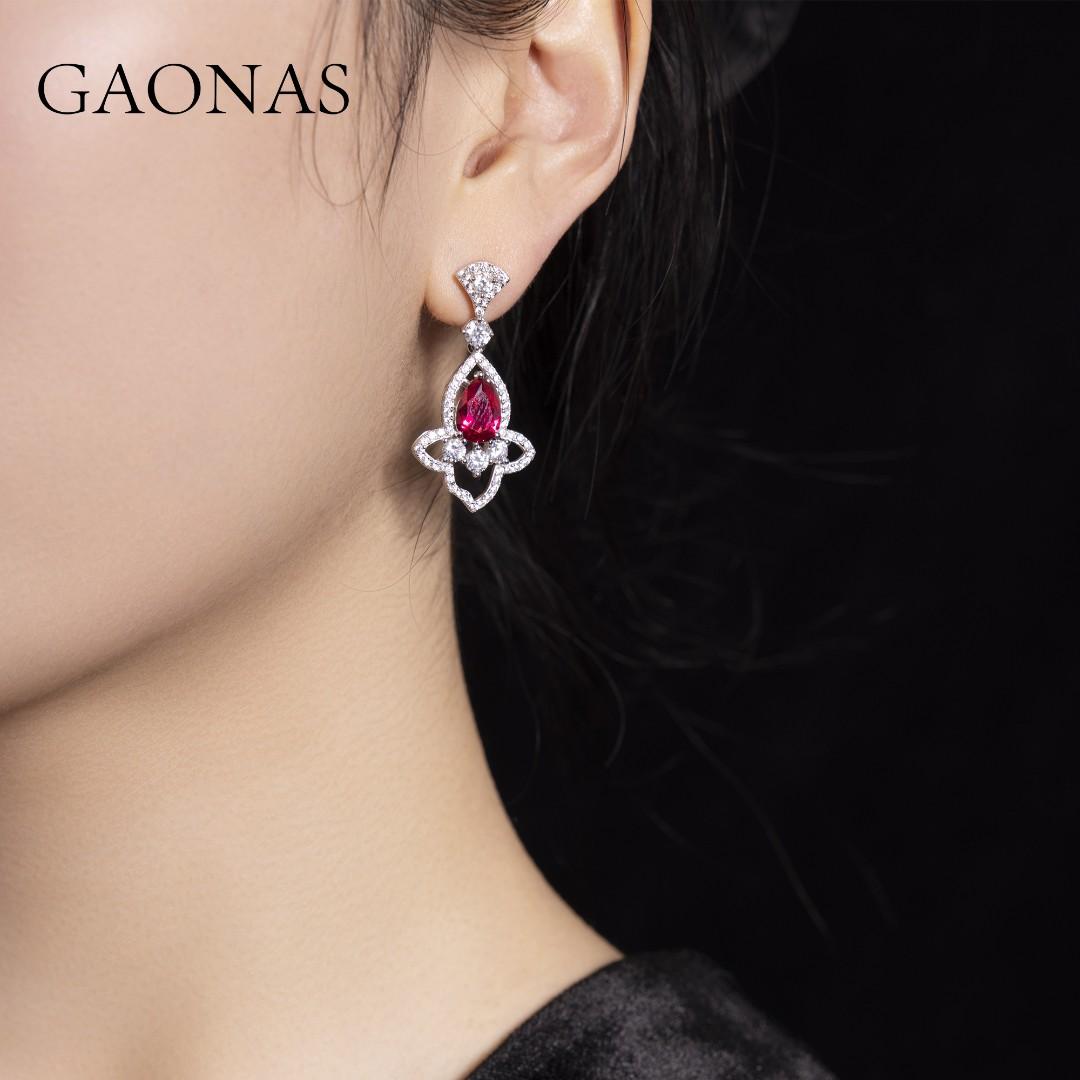 GAONAS Ruby earring Cubic Zirconia S925 Silver Artificial woman unisex fashion luxurious jewelry Red rich creative gifts 2025 NEW RE079633