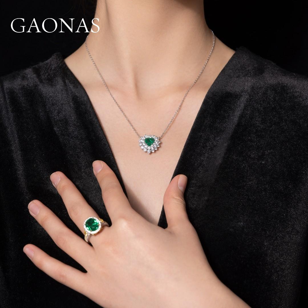 GAONAS Emerald necklace Cubic Zirconia S925 Silver Artificial woman unisex fashion luxurious jewelry Green rich creative gift 2025 NEW GX121083
