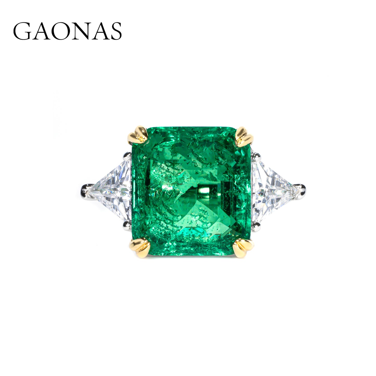 GAONAS Emerald ring Cubic Zirconia S925 Silver Artificial woman unisex fashion luxurious jewelry Green rich creative gifts 2025 NEW GJ081966