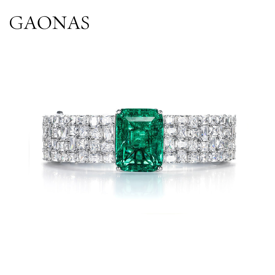 GAONAS Emerald bracelet Cubic Zirconia S925 Silver Artificial woman unisex fashion luxurious jewelry Green rich creative gifts 2025 NEW GS1110666