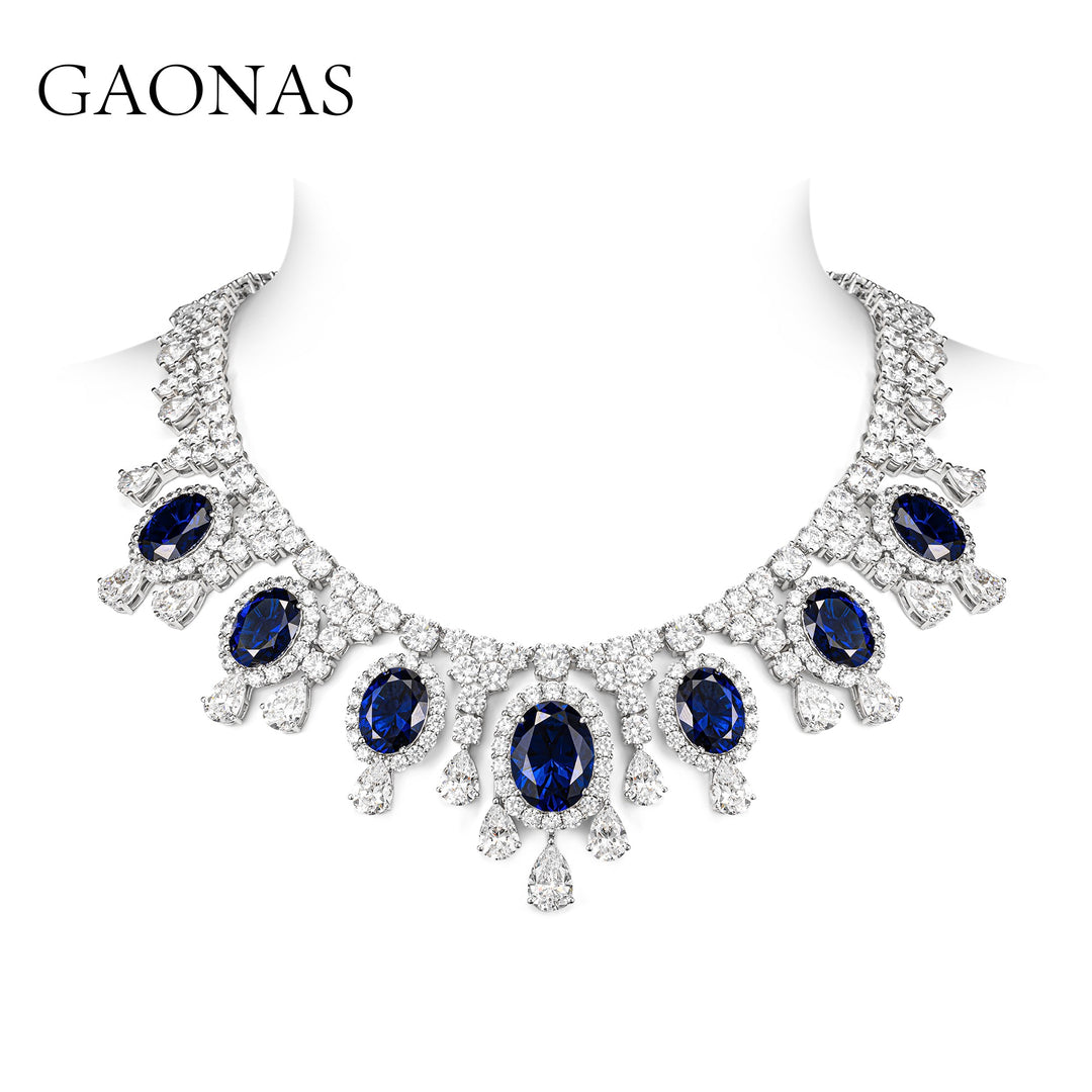 GAONAS Royalblue necklace Cubic Zirconia S925 Silver Artificial woman unisex fashion luxurious jewelry Blue rich creative gifts 2025 NEW BX072200
