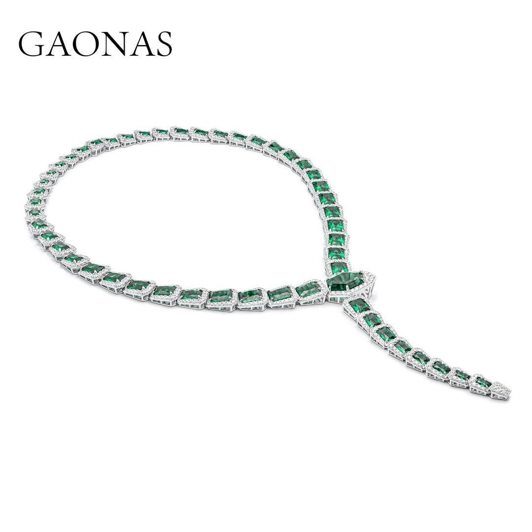 GAONAS Emerald necklace Cubic Zirconia S925 Silver Artificial woman unisex fashion luxurious jewelry Green rich creative gifts 2025 NEW GX041933