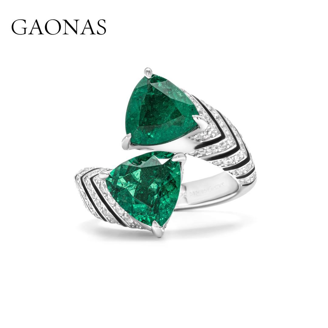 GAONAS Emerald ring Cubic Zirconia S925 Silver Artificial woman unisex fashion luxurious jewelry Green rich creative gifts 2025 NEW GJ041663