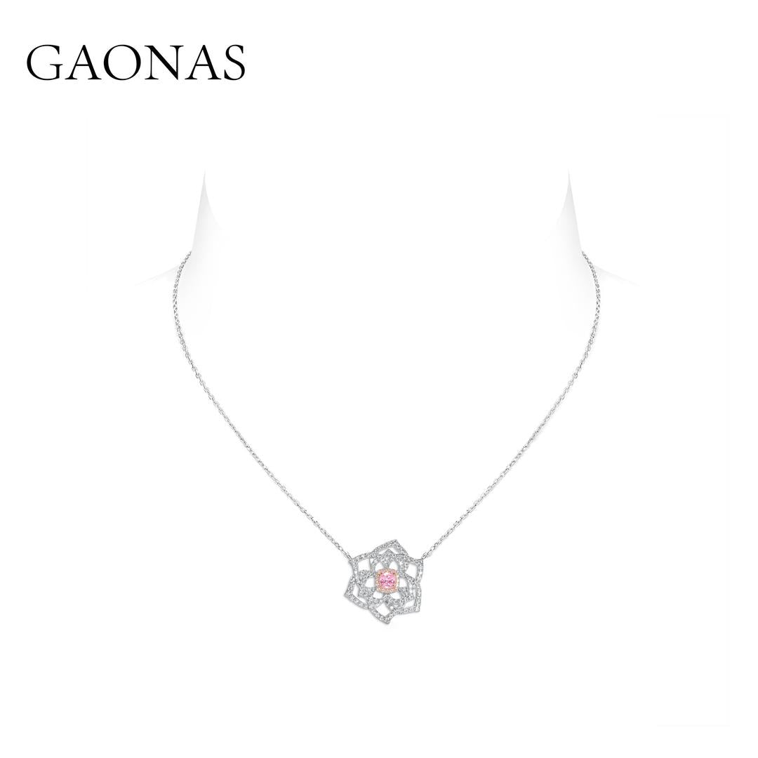 GAONAS Sakura Pink necklace Cubic Zirconia S925 Silver Artificial woman unisex fashion luxurious jewelry Pink rich creative gift 2025 NEW FX116633