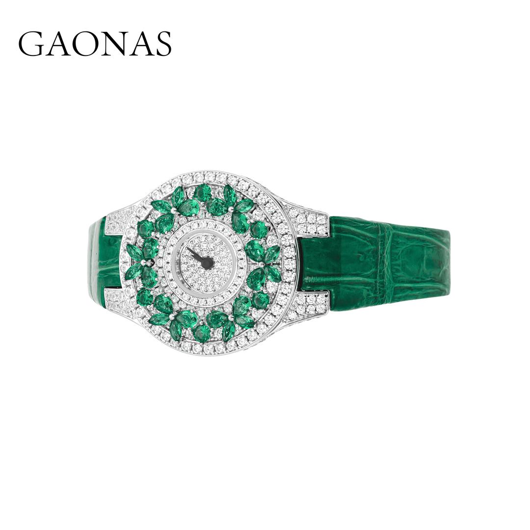 GAONAS Emerald watch Cubic Zirconia S925 Silver Artificial woman unisex fashion luxurious jewelry Green rich creative gifts 2025 NEW 10141SG