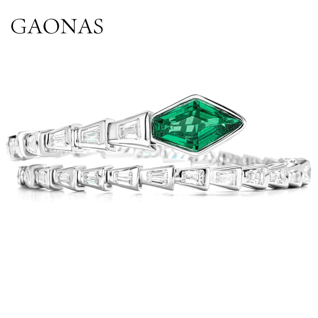 GAONAS Emerald bracelet Cubic Zirconia S925 Silver Artificial woman unisex fashion luxurious jewelry Green rich creative gifts 2025 NEW GS043966