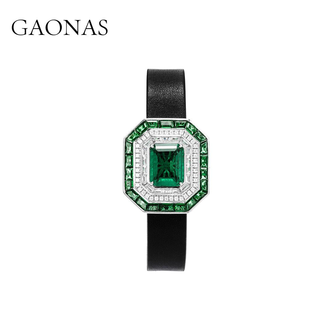 GAONAS Emerald Wristband Cubic Zirconia S925 Silver Artificial woman unisex fashion luxurious jewelry Green rich creative gifts 2025 NEW GS073100