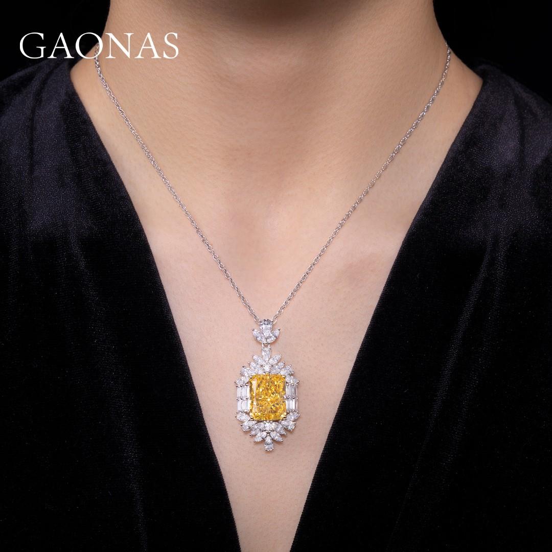 GAONAS Fancy Vivid Yellow necklace Cubic Zirconia S925 Silver Artificial woman unisex fashion luxurious jewelry Yellow rich creative gifts 2025 NEW YD033300