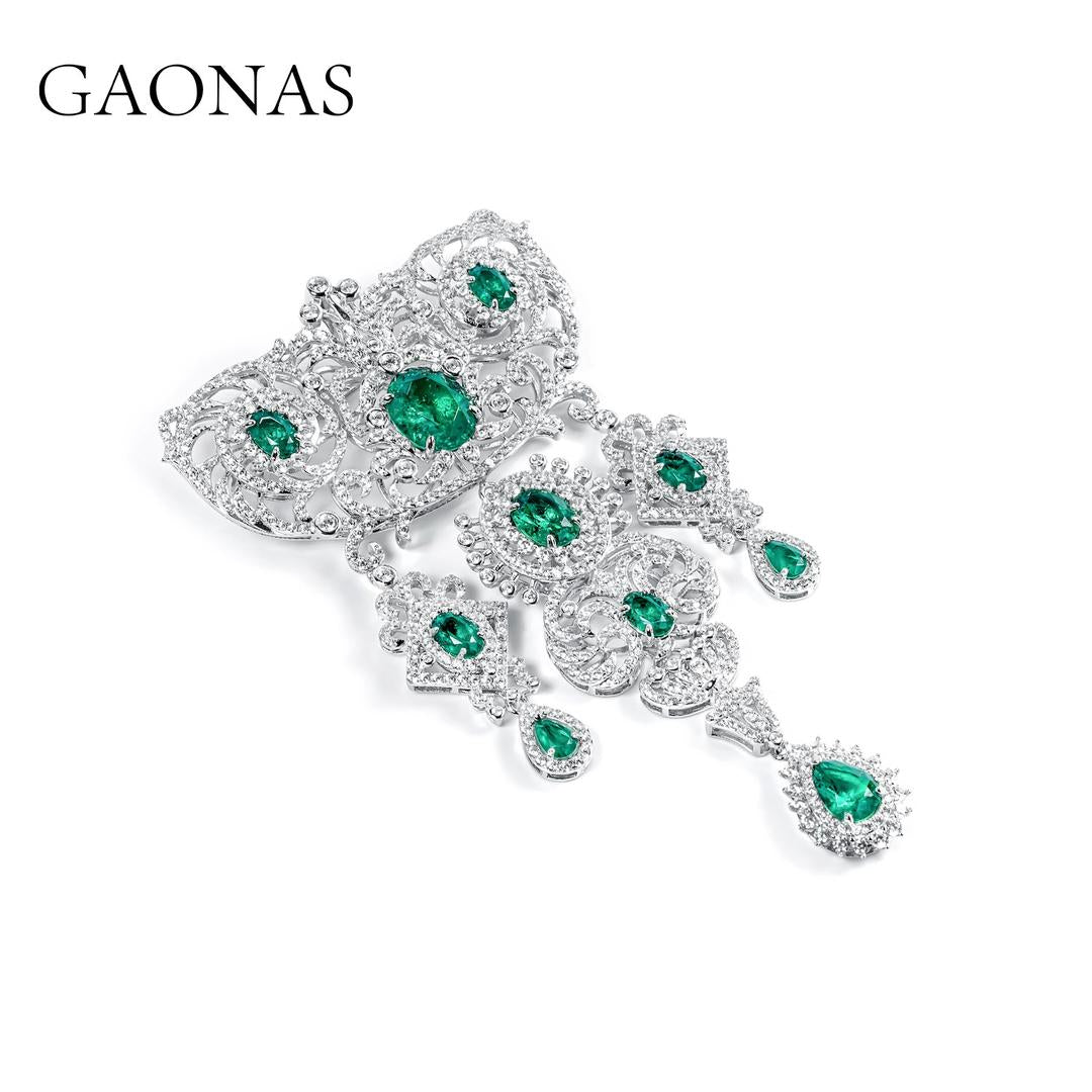GAONAS Emerald brooch Cubic Zirconia S925 Silver Artificial woman unisex fashion luxurious jewelry Green rich creative gifts 2025 NEW GZ115533