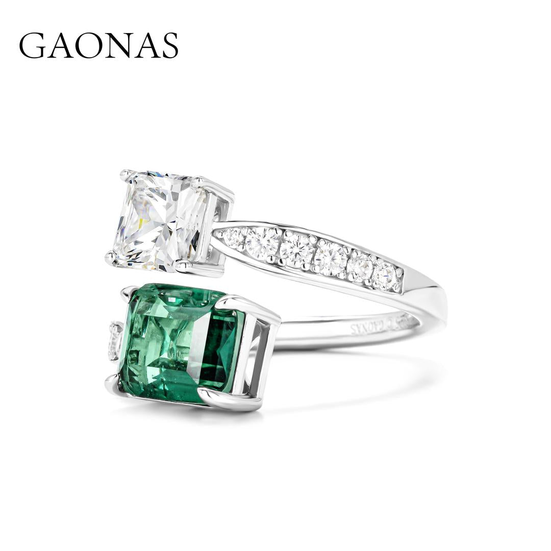 GAONAS Emerald ring Cubic Zirconia S925 Silver Artificial woman unisex fashion luxurious jewelry Green rich creative gifts 2025 NEW GJ4663