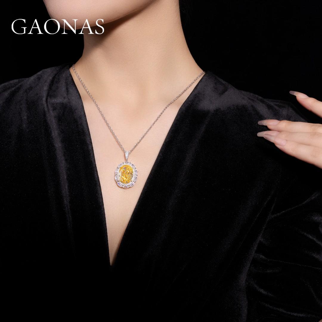 GAONAS Fancy Vivid Yellow necklace Cubic Zirconia S925 Silver Artificial woman unisex fashion luxurious jewelry Yellow rich creative gifts 2025 NEW YD052870