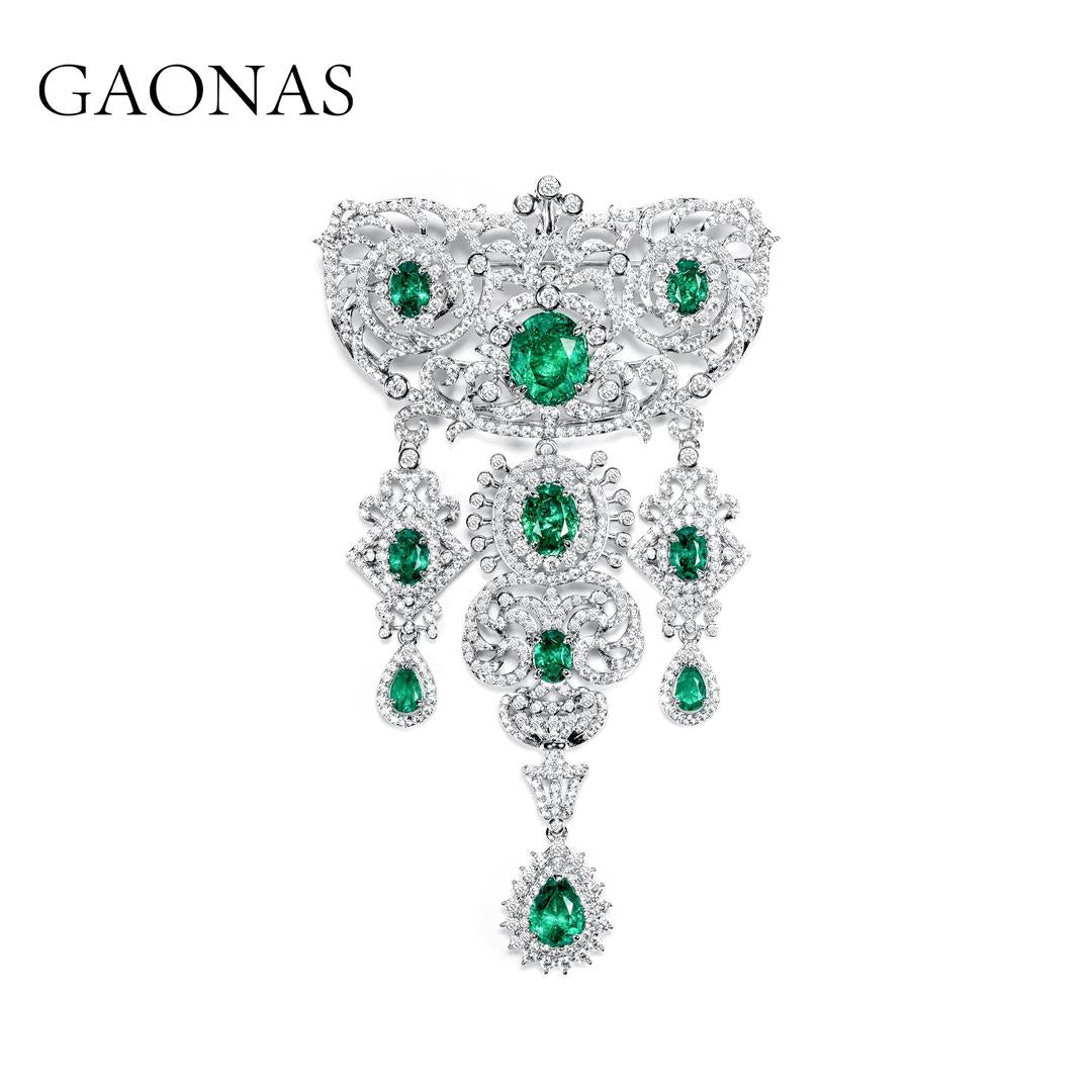 GAONAS Emerald brooch Cubic Zirconia S925 Silver Artificial woman unisex fashion luxurious jewelry Green rich creative gifts 2025 NEW GZ115533