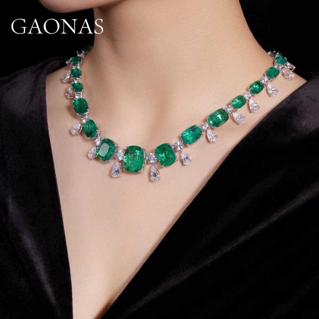 GAONAS Emerald necklace Cubic Zirconia S925 Silver Artificial woman unisex fashion luxurious jewelry Green rich creative gifts 2025 NEW GX0316600