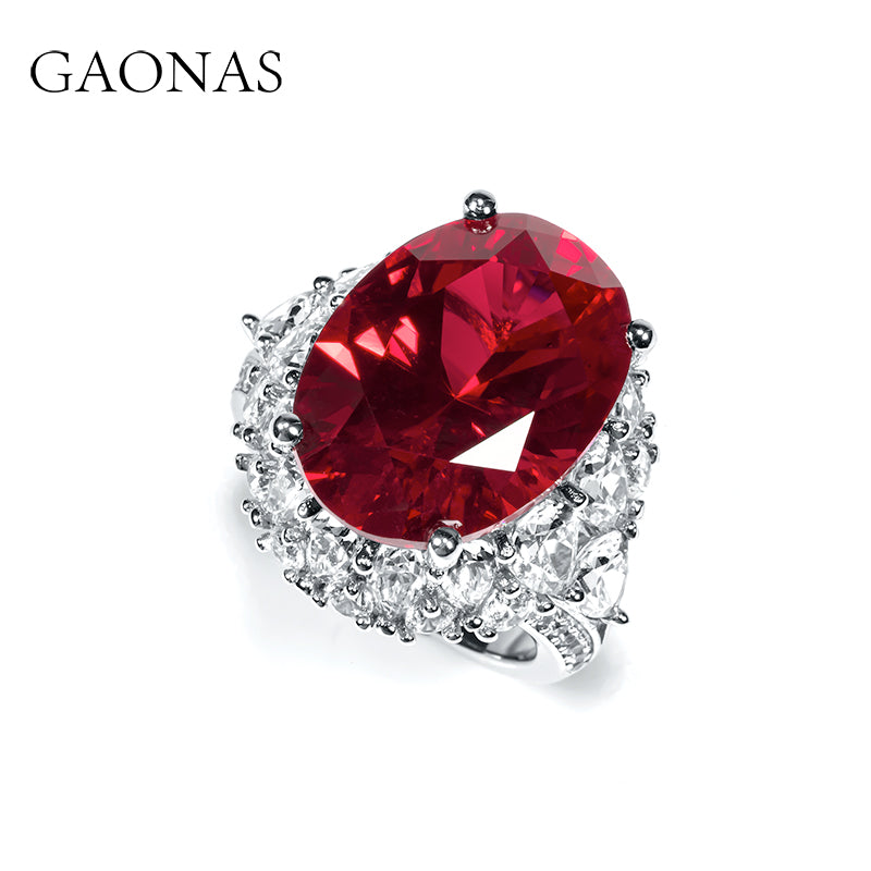 GAONAS Ruby ring Cubic Zirconia S925 Silver Artificial woman unisex fashion luxurious jewelry Red rich creative gifts 2025 NEW RJ033000