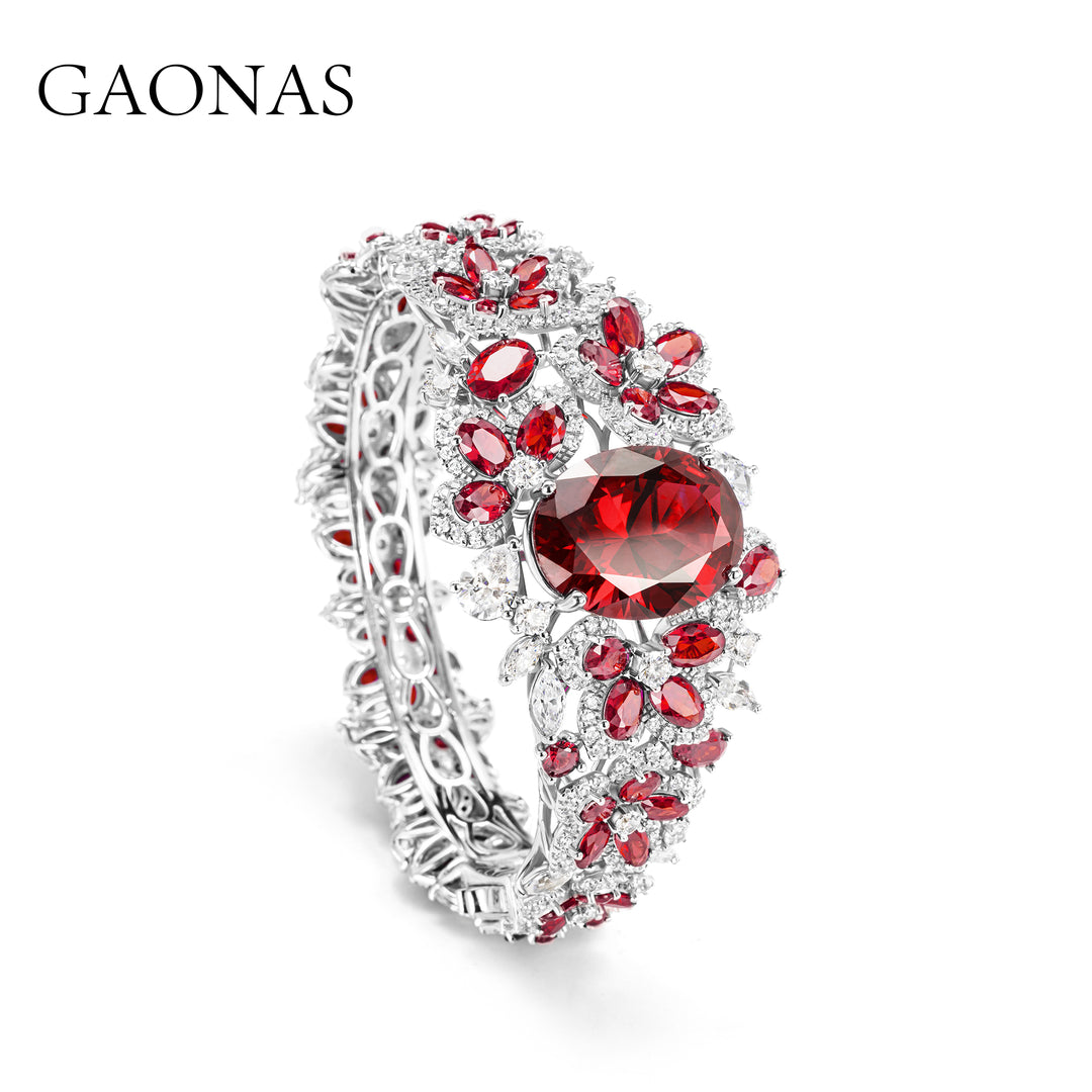 GAONAS Ruby bracelet Cubic Zirconia S925 Silver Artificial woman unisex fashion luxurious jewelry Red rich creative gifts 2025 NEW 10100SR