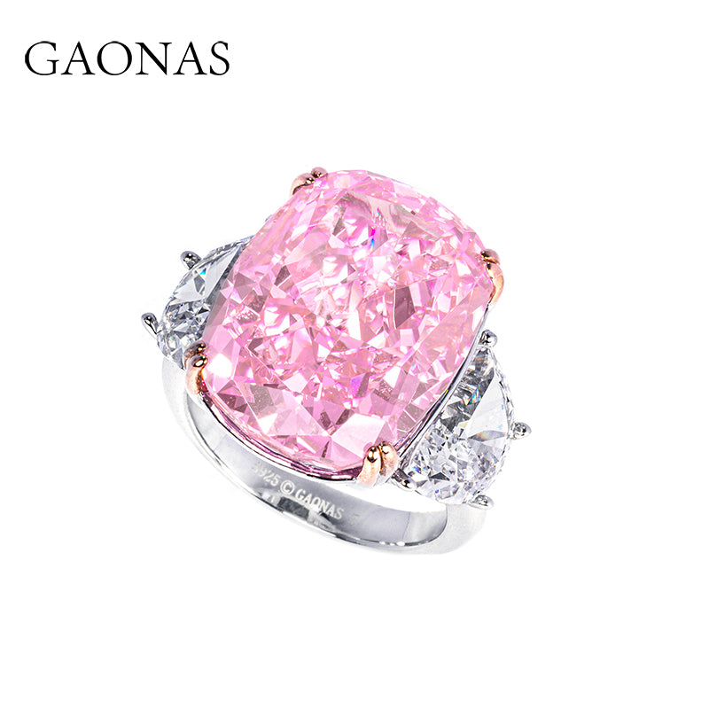 GAONAS Sakura Pink ring Cubic Zirconia S925 Silver Artificial woman unisex fashion luxurious jewelry Pink rich creative gifts 2025 NEW FJ052970