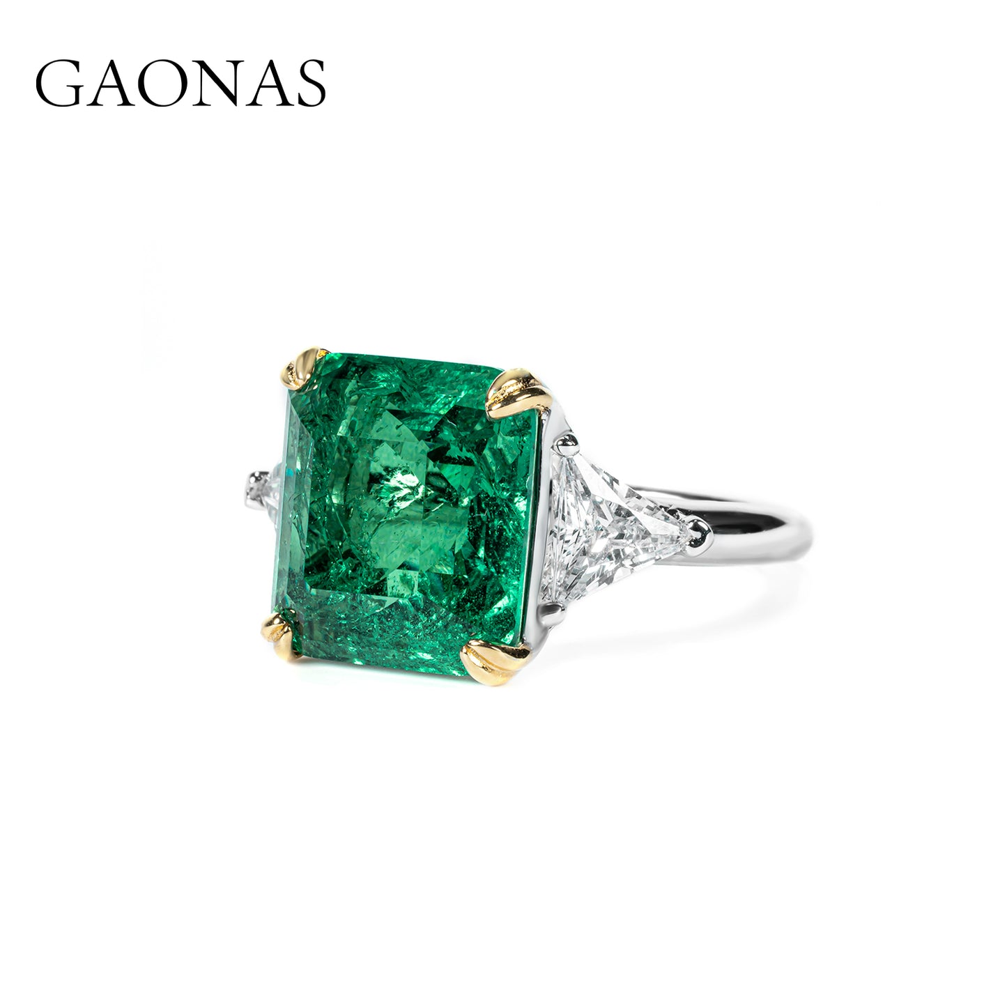 GAONAS Emerald ring Cubic Zirconia S925 Silver Artificial woman unisex fashion luxurious jewelry Green rich creative gifts 2025 NEW GJ081966