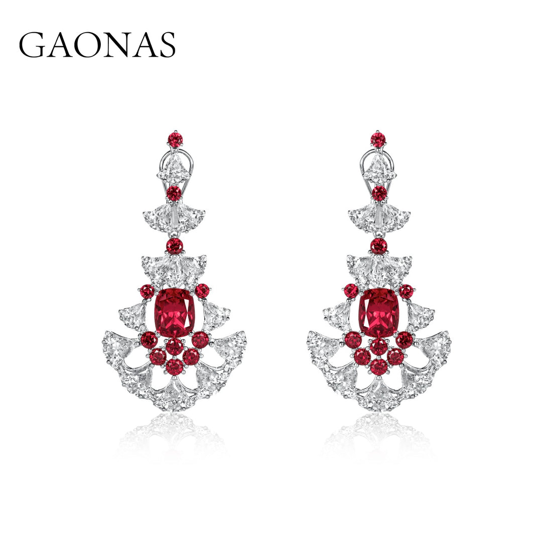 GAONAS Ruby earring Cubic Zirconia S925 Silver Artificial woman unisex fashion luxurious jewelry Red rich creative gifts 2025 NEW RE24266