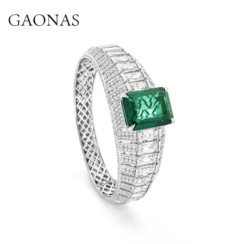 GAONAS Emerald bracelet Cubic Zirconia S925 Silver Artificial woman unisex fashion luxurious jewelry Green rich creative gifts 2025 NEW 10124SG