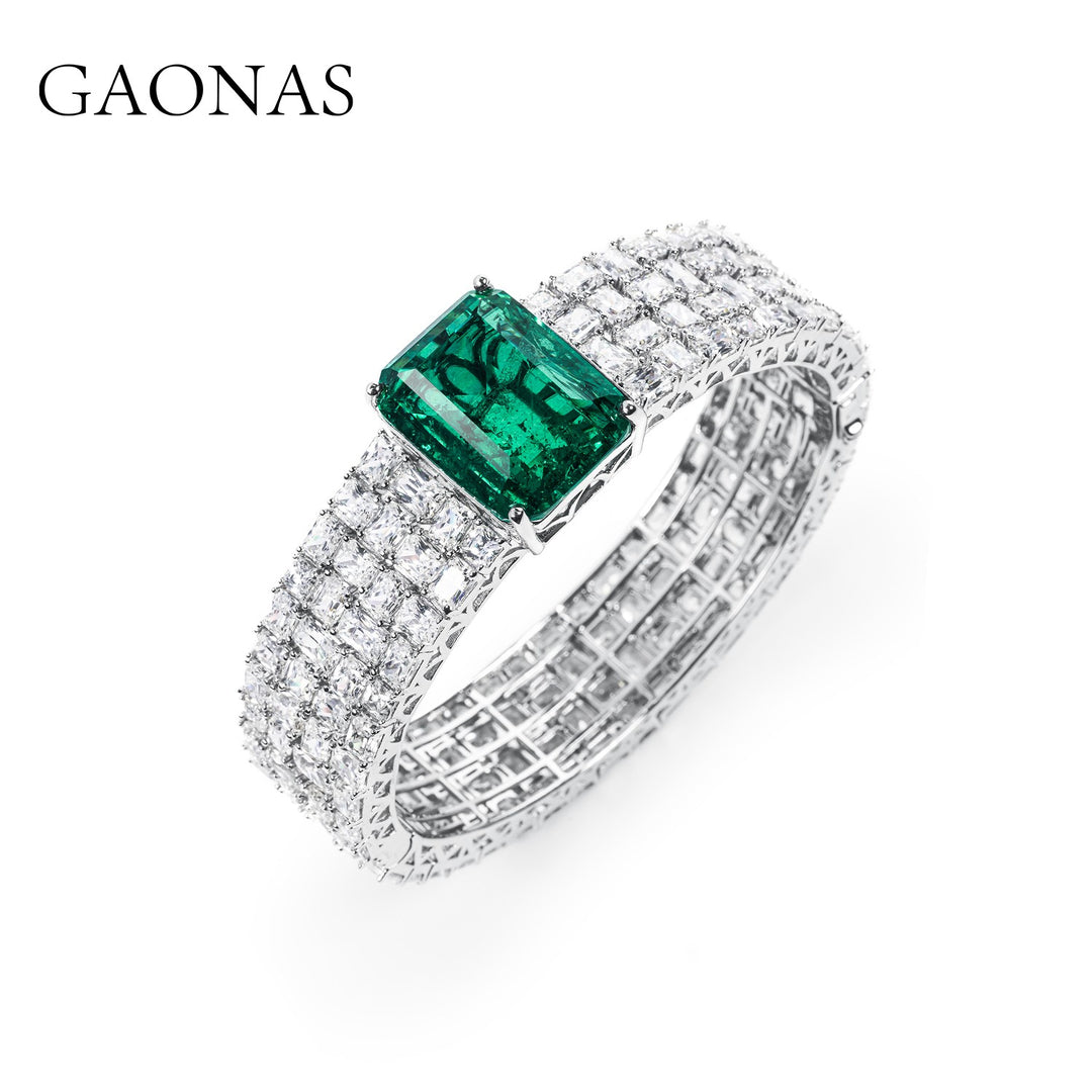 GAONAS Emerald bracelet Cubic Zirconia S925 Silver Artificial woman unisex fashion luxurious jewelry Green rich creative gifts 2025 NEW GS1110666