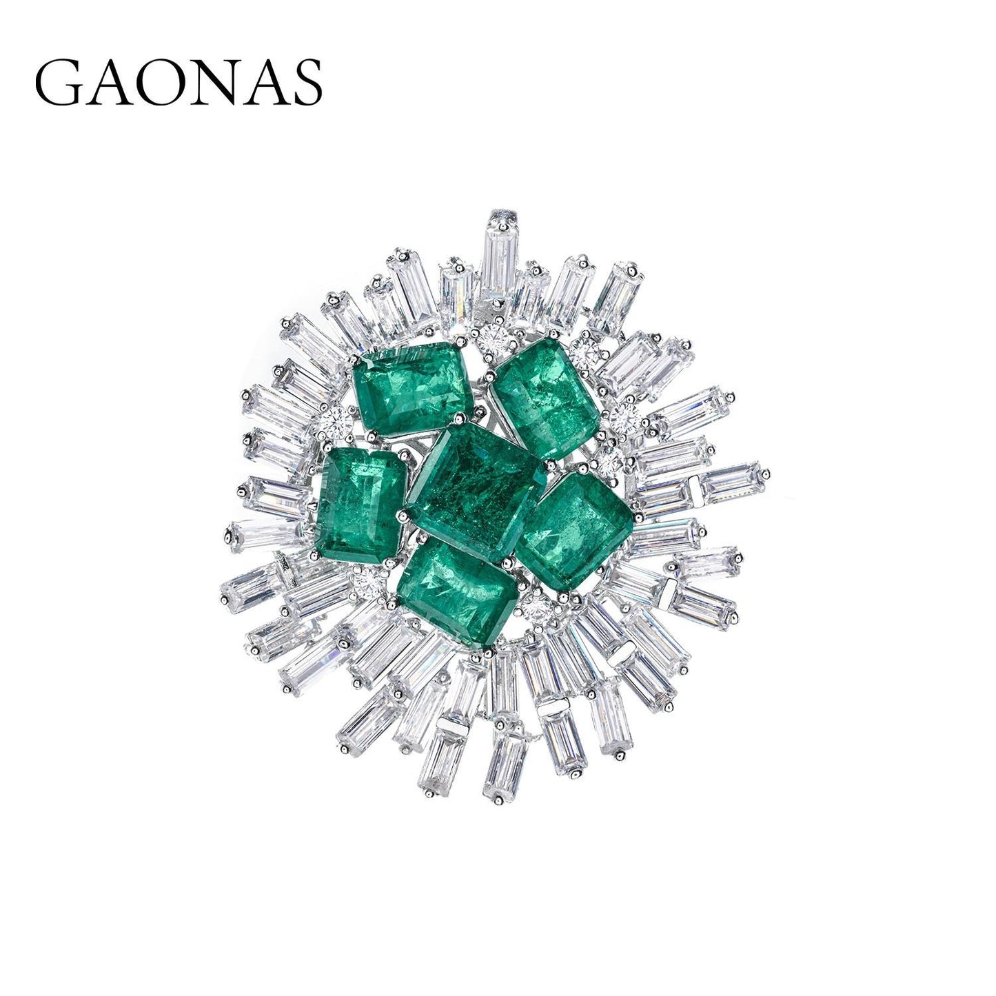 GAONAS Emerald brooch Cubic Zirconia S925 Silver Artificial woman unisex fashion luxurious jewelry Green rich creative gifts 2025 NEW GX093260